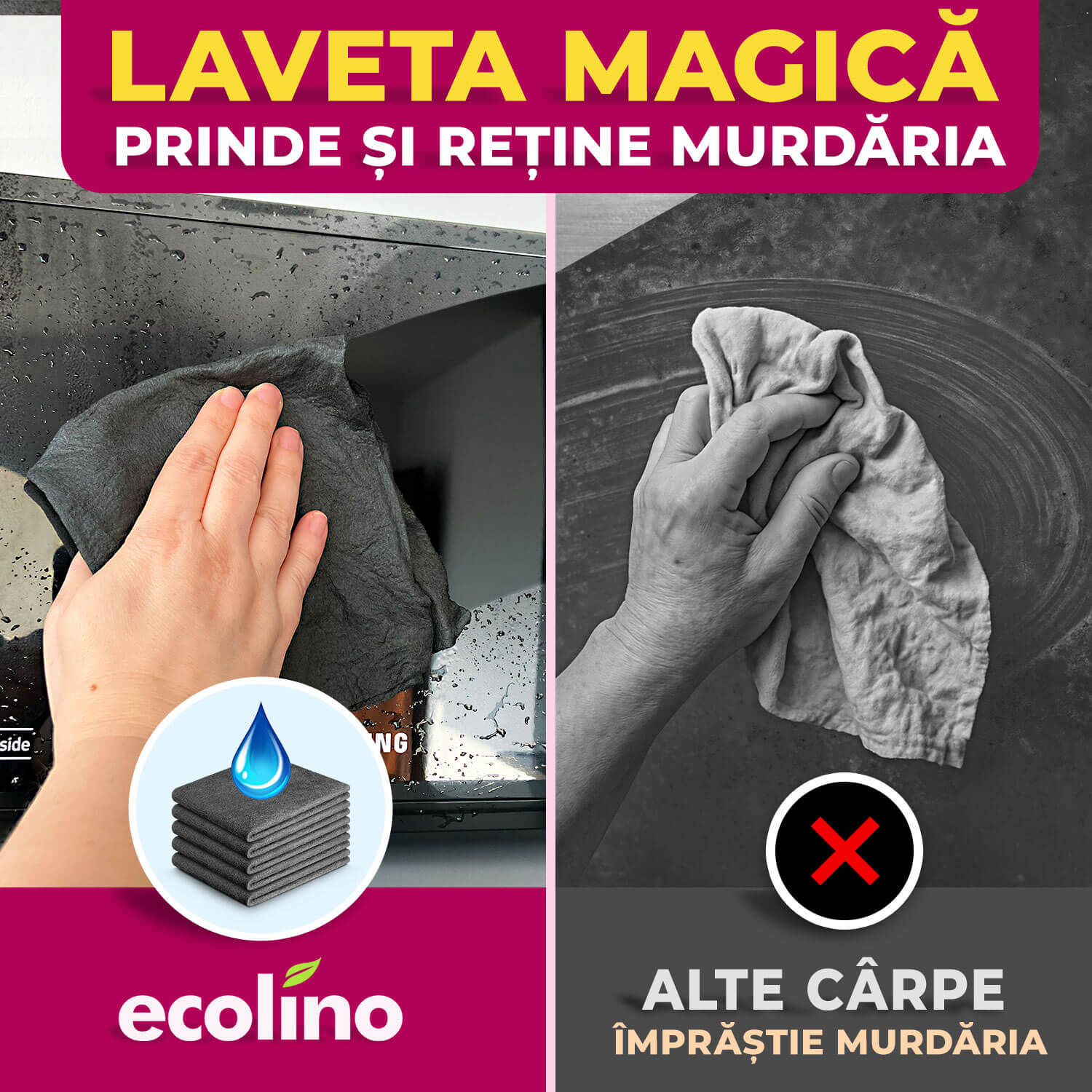 Laveta Magică din Microfibră care curăță doar cu apă – Ecolino.ro